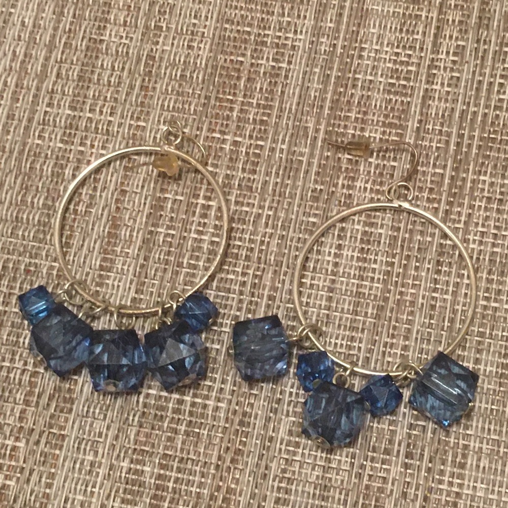 Blue Cube Dangle Hoop Earrings